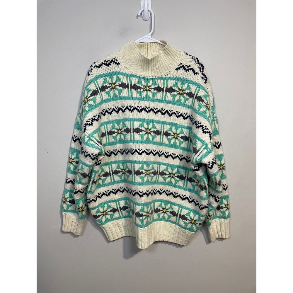 American Eagle Oversized Fair Isle Mock Neck Sweater Size‎ Medium Cozy Knit